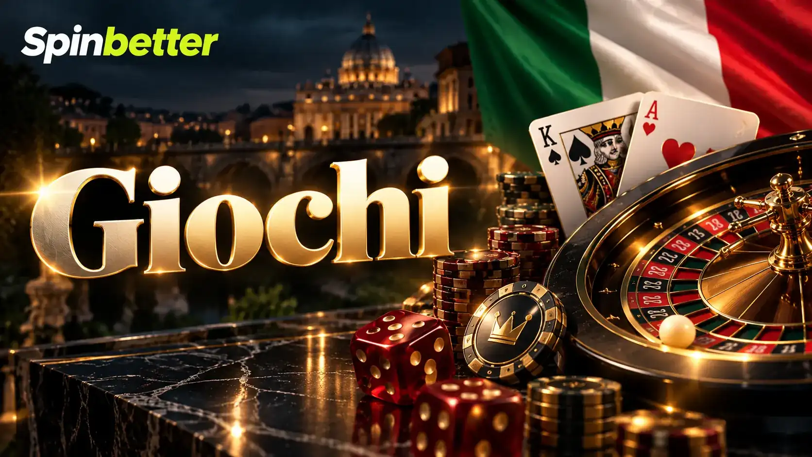 Lobby dei giochi con slot, roulette, carte e dadi nell’interfaccia italiana